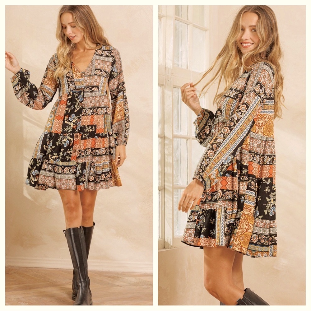 Gypsy Chic Floral Tired Button Up Dress